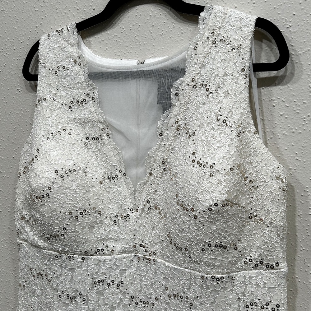 Nightway Women's Sequined Glitter Lace- Ivory - Picture 6 of 8
